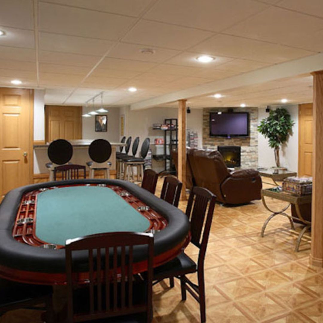 remodeled basement with poker table