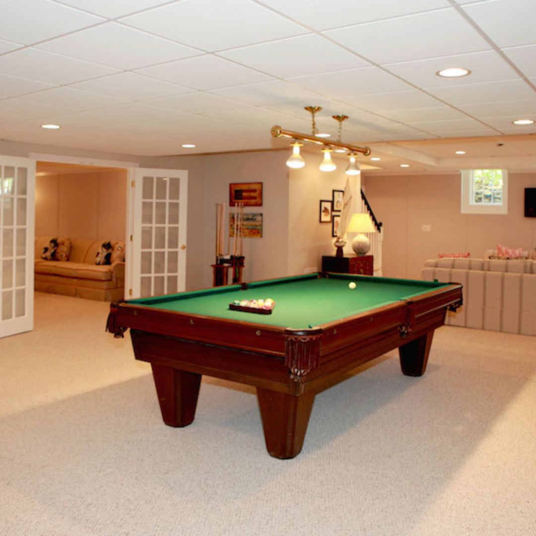 remodeled basement with pool table